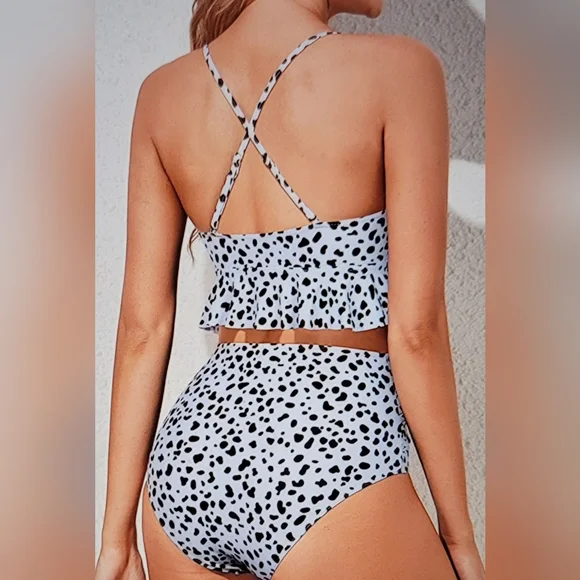 NWT FLIRTY CROSS BACK RUFFLE HIGH WAISTED HIDES FLAWS SWIM BATHING SUIT XL - Picture 2 of 8